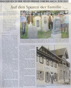 ERSCHIENEN IN DER NEUEN PRESSE COBURG 24/6/2013